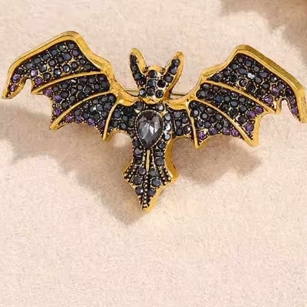 Vampire Bat Black Crystal Brooch